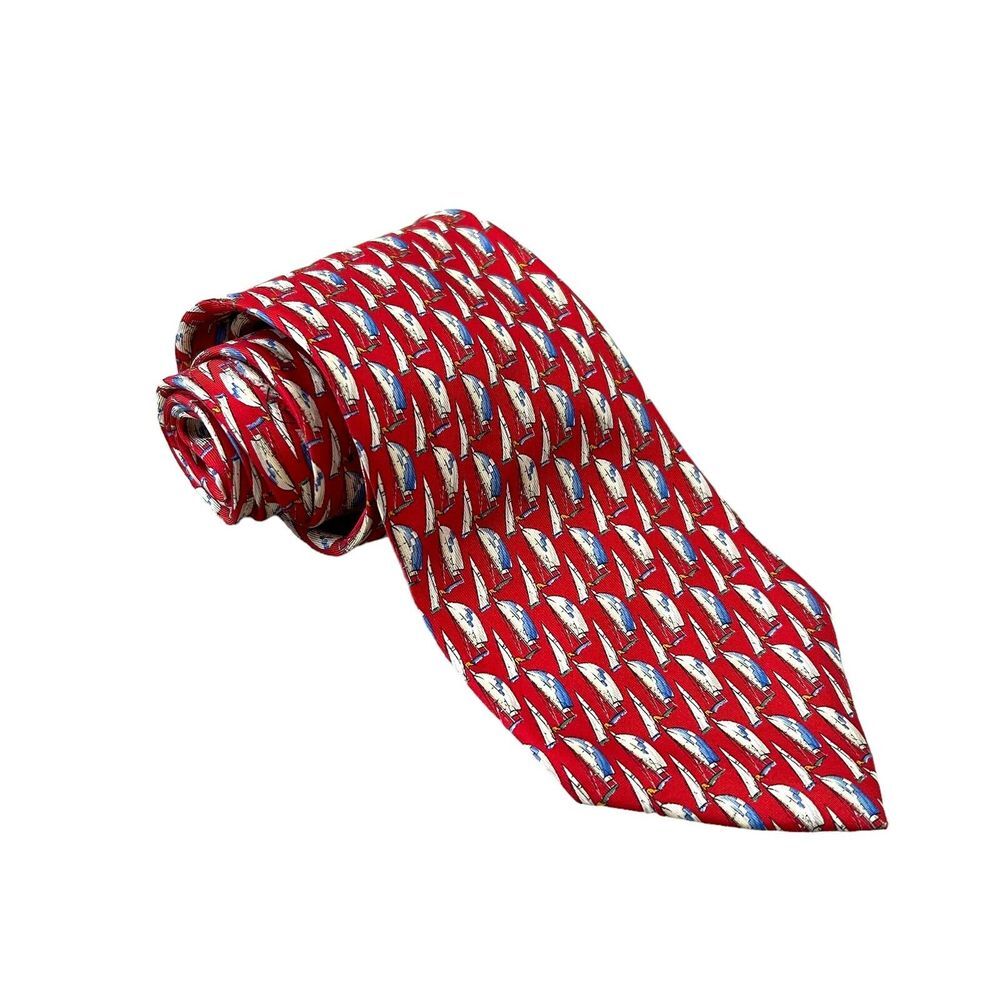 Lauren Ralph Lauren Silk Necktie‎ Equestrian Sailboat Vintage Handmade USA FLAWS